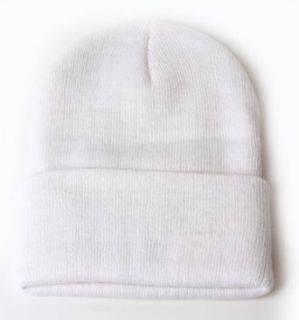 Plain Blank Long Beanie Cap Hat   White at  Mens Clothing store Skull Caps