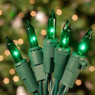 Commercial 100 ct. Green Mini Lights with Green Wire 6 in. Spacing (Case)   Christmas Lights