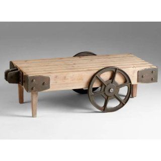Wilcox Raw Iron and Natural Wood Cart Table   Coffee Tables
