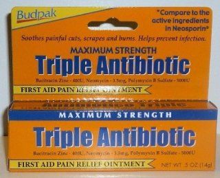 Budpak Maximum Strength Triple Antibiotic, New and Improved Ointment, with Bacitracin, 0.5 Oz / 14 G (Pack of 3) Health & Personal Care