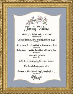Family Core Values Gold Framed Poem Christian Gift 7" X 9" with Wall Hangers   Single Frames