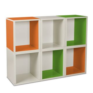 Way Basics Modular 6 Cube Tall Bookcase   Green/Orange/White   Bookcases