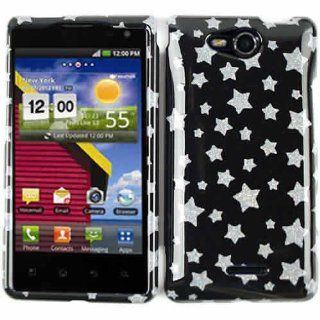 CELL PHONE CASE COVER FOR LG LUCID VS840 GLITTER STARS ON BLACK 