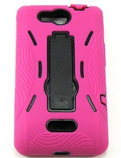 For Lg Lucid Vs840 Hot Pink Skin Black Snap Stand + Hybrid Rubber Hard Snap On Case Accessories Cell Phones & Accessories