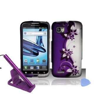 5pcs combo for AT&T Motorola Atrix 2 II MB865  Silver Purple Flower Vine Design Rubberized Design Snap on Hard Cover Protector Shield Case + Alloy capacitive stylus pen + Mini Phone stand, Screen Guard Film + Case opener tool Cell Phones & Accesso