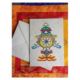 Handmade Lokta Paper Greeting Card Eight Auspicious Symbols Design 