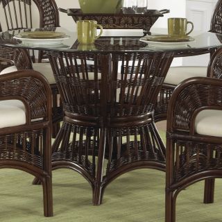 Hospitality Rattan St. Lucia Indoor Rattan & Wicker 48 in. Round Dining Table with Glass Top   Antique   Wicker Furniture
