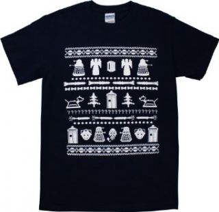 Doctor Who Holiday Sweater Print Men's T Shirt, Navy, Small Movie And Tv Fan T Shirts Clothing