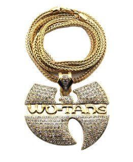 New Iced Out All Over Rhinestone Gold Wu Tang Clan Pendant w/4mm 36" Franco Chain Necklace MP868G Jewelry