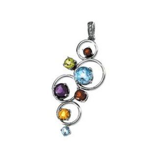 Genuine Multicolor Gemstones & Diamond Circles Pendant Jewelry