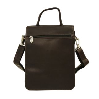 Piel Leather Double Flap Over Shoulder Bag   Chocolate   Luggage