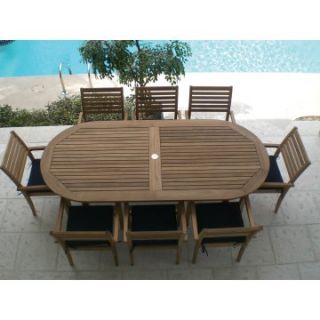 Royal Teak 72   96 in. Family Oval Extension Avant Patio Dining Set   Seats 8   Patio Dining Sets