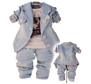 SOPO Baby Girls Cute Bow Jeans Outfits 3 Piece Set (Jacket, Tshirt, Pants) 9 24m  Infant And Toddler Pants Clothing Sets  Baby