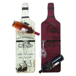 Woodland Imports Trivoli Rustic Vineyard 2 Bottle & 3 Glass Wine and Stemware Rack   Set of 2   Wine Racks
