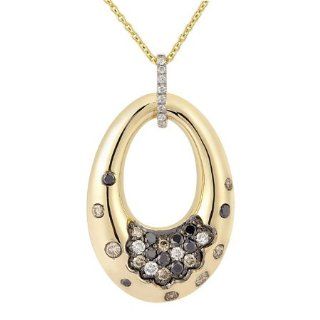 14K Yellow Gold 0.46ct Pave Donut Round Black & Brown Diamond Pendant Necklace Jewelry