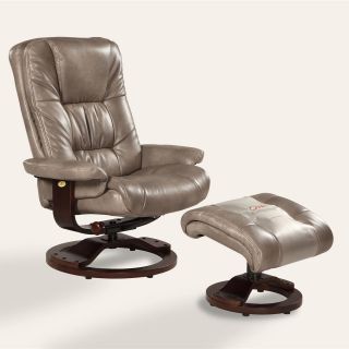 MAC Motion Oslo Bonded Leather Swivel Recliner with Ottoman   Cloud Gray   Home Theater Seating