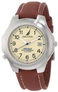 Nautica Men's N07501 Leather Round Analog Indiglo Watch Nautica Watches