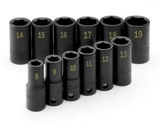 SK Hand Tools 4080 12 Piece 3/8 Inch Drive 6 Point Semi Deep Metric High Visibility Impact Socket Set    
