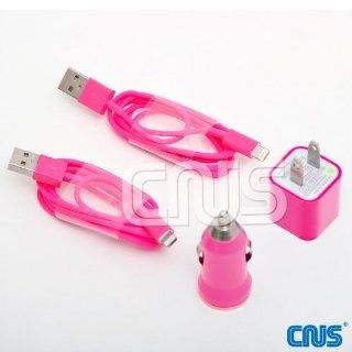 CNUS Cable, Car & Wall Charger Set  Includes (2) 3 Ft Cable, (1) Car Charger, and (1) Wall Charger. USB Sync Data / Charging Lightning 3 Ft Cable for iPhone 5 iPad Mini iPod Touch 5th Gen FUSHIA C 1048 Cell Phones & Accessories