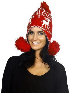 Simplicity Women Girls Warm Knit Reindeer Crochet Beanie Caps Earflap Thick Hat Sports & Outdoors