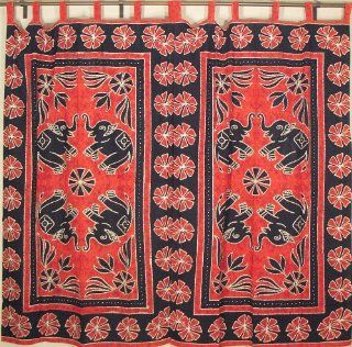 Red Indian Window Curtains Decorative Exotic Elephant Door Tab 2 Cotton Panels   Window Treatment Curtains