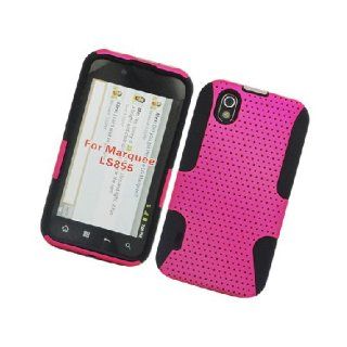LG Marquee LS855 Ignite Majestic US855 L85C Black Hot Pink Mesh Hard Soft Gel Dual Layer Cover Case Cell Phones & Accessories