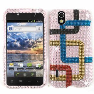 ACCESSORY BLING STONES COVER CASE FOR LG MARQUEE / IGNITE LS 855 COLORFUL PIPES PINK Cell Phones & Accessories