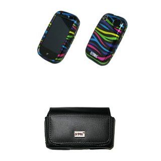 EMPIRE Black Leather Case Pouch with Belt Clip and Belt Loops + Black Multi Zebra Design Snap On Cover Case for Palm Pre 2 Cell Phones & Accessories