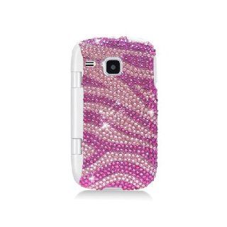 Samsung DoubleTime i857 SGH I857 Bling Gem Jeweled Jewel Crystal Diamond Hot Pink Zebra Stripe Cover Case Cell Phones & Accessories