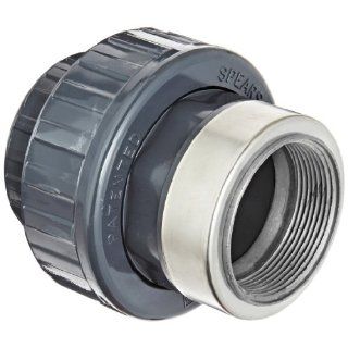 Spears 859 BR Series PVC Pipe Fitting, Union with Viton O Ring, Schedule 80, Gray, 1 1/4" Socket x Brass NPT Female Industrial Pipe Fittings
