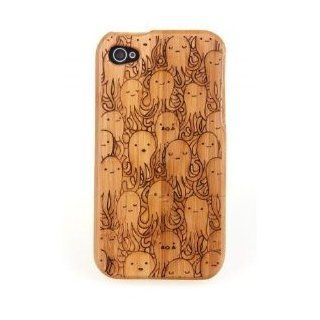 Octopus Real Natural Wood Bamboo Wooden Skin Cover Case for iphone 4 4S Cell Phones & Accessories