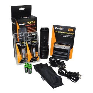 FENIX TK35 U2 860 Lumen Tactical LED Flashlight with 2 x Fenix ARB L2 2600mAh Li ion rechargeable batteries, 4 X EdisonBright CR123A Lithium batteries, Fenix ARE C1 18650 batery charger, in car Charger adapter, Holster & Lanyard complete package Every