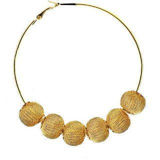 Basketball Wives Inspired Gold Tone Mesh Beads Balls Large Hoop Earrings 3.5" Jewelry