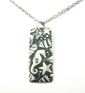 Sea Horse Reef Print Pendant Sterling Silver Necklace Seahorse Ocean Theme Jewelry Jewelry