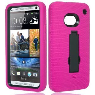 [SlickGears] Rugged Armor Shell Case W/LCD Screen Protector for HTC One M7 (At&t T mobile Sprint) (Pink/Black) Cell Phones & Accessories