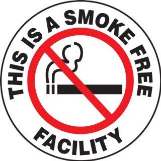 Accuform Signs MFS861 Slip Gard Adhesive Vinyl Round Floor Sign, Legend "THIS IS A SMOKE FREE FACILITY" with Graphic, 8" Diameter, Black/Red on White Industrial Floor Warning Signs