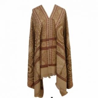 Handcrafted Beige Shawl Embroidered Wool Blend Scarf Cashmere Winter Wrap India