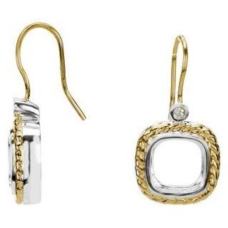 Jewelplus Genuine Checkerboard Green Quartz & Diamond Earrings 14K White/Yellow Pair .06 Ct Tw 10X10 Mm Semi Jewelry