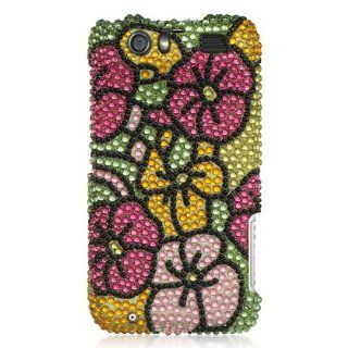 VMG For Motorola Atrix HD MB886 (Atrix 3) Cell Phone Gem Bling Rhinestone Design Hard Case Cover   Pink Green Yellow Floral Flower [Special Promotional Price] 