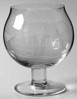 Toscany Clipper Brandy Glass   Gray Cut Ship Design On Bowl