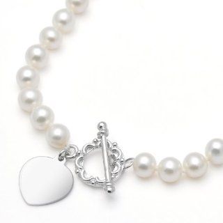 Cultured Pearl Toggle Necklace with Sterling Silver Heart SusanB. Jewelry