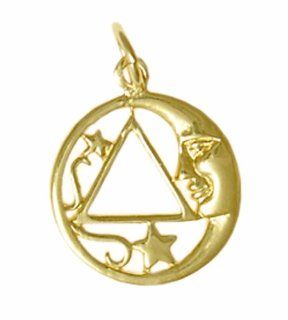 Alcoholics Anonymous AA Symbol Pendant, #888 3, Solid 14k Gold, Man in the Moon and Stars Jewelry