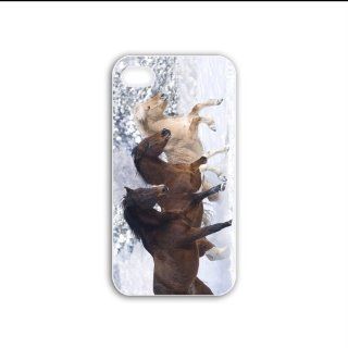 Diy Apple Iphone 4/4S Animals Series horses running in the snow animal Black Case of Funny Case Cover For Men Cell Phones & Accessories