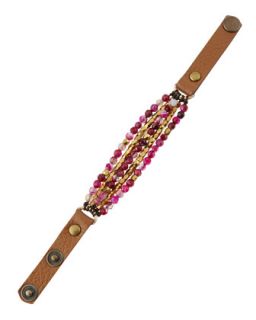 Multi Row Agate Beaded Leather Bracelet, Fuchsia