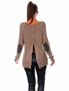 Ladies Medium Knit Jumper Patches on Elbows Sweater Top Boat Neck 889 (One Size US 8/10 • EU 38/40, Beige)