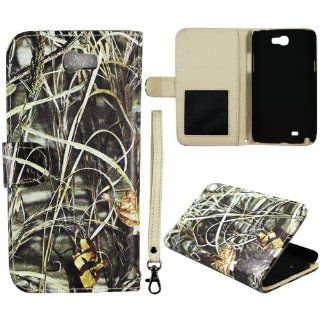 Camo Grass Leather Wallet Flip ID Pouch Samsung Galaxy Note 2, II N7100, T889 Case Cover Hard Phone Case Snap on Cover Rubberized Touch Faceplates Cell Phones & Accessories