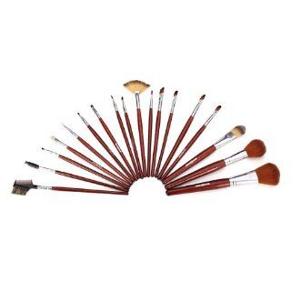 18Pcs Cosmetic Nylon Hair Makeup Brush Set + Brown Roll Up PU Bag  Other Products  