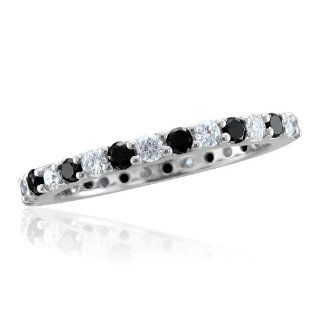 14k White Gold BLACK and WHITE Diamond Eternity Band Ring (GH, SI3 I1, 1.00 carat) Jewelry
