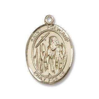 Large Detailed Men's 14kt Solid Gold Pendant Saint St. Polycarp of Smyrna Medal 1 x 3/4 Inches Dysentery/Against Earache 7363  Comes with a Black velvet Box Pendant Necklaces Jewelry