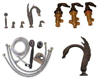 AllBrass Oil Rubbed Bronze Swan Tub Faucet, 5 Piece with Wand and Diverter   Faucet Mount Water Filters